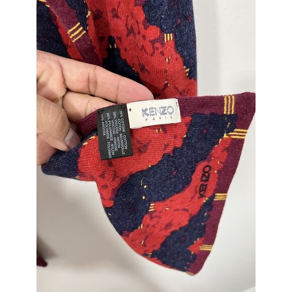 Kenzo Paris Angora Blend Scarf Floral Chevron Maximalist Dopamine Luxe Designer - Picture 4 of 11
